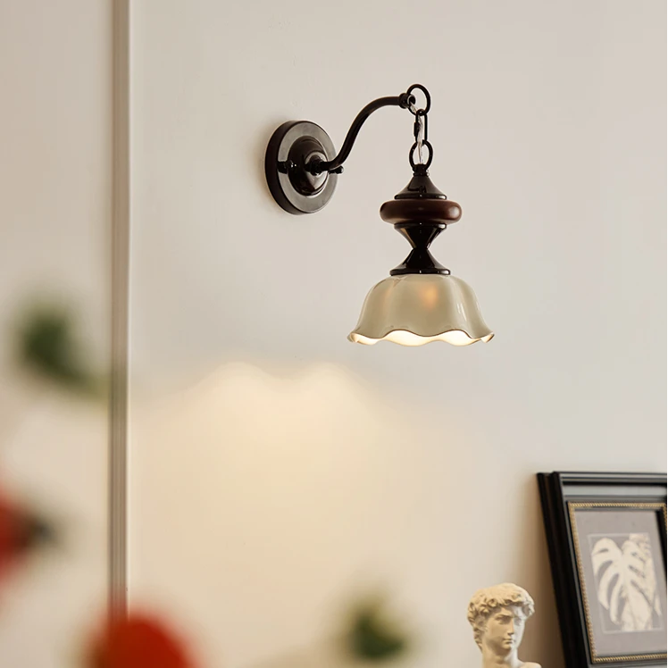 法式中古风壁灯复古南洋风卧室床头壁灯现代奶油客厅陶瓷星辉壁灯