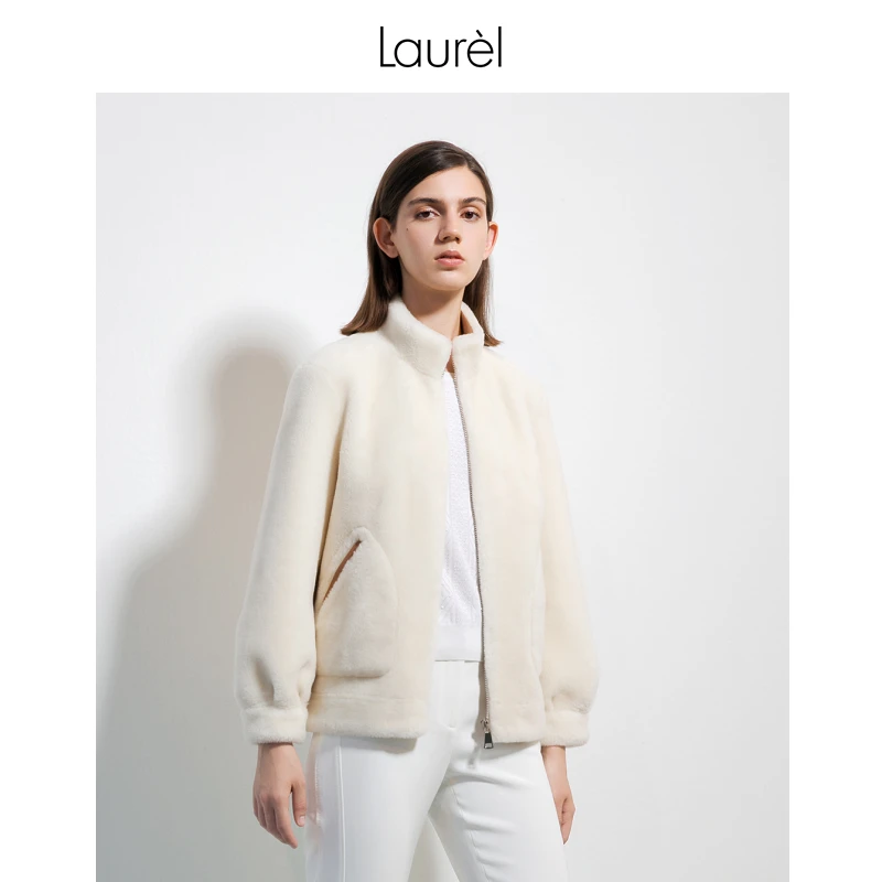 Laurel劳芮秋冬绵羊毛泰迪保暖休闲短款毛绒外套女LWD204R00100