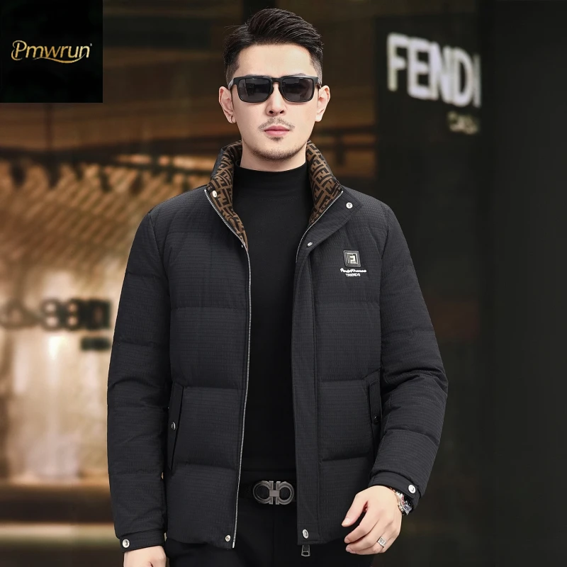 男士羽绒服冬季立领撞色字母短款上衣商务休闲男装时尚保暖外套