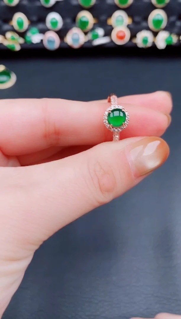 【闪购商品】翡翠戒指银S925镶嵌天然a货翡翠24