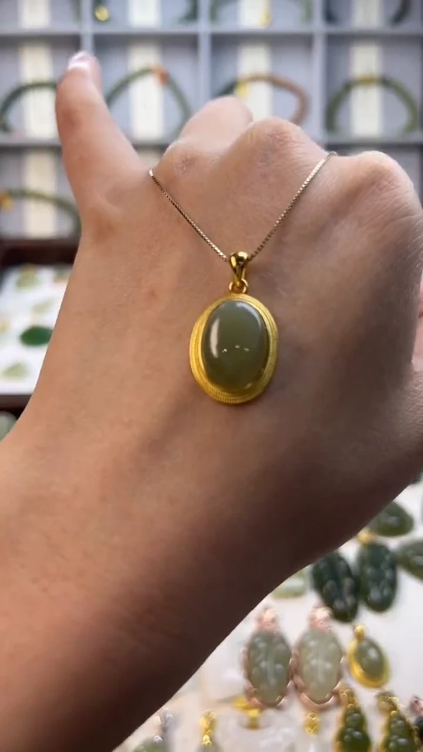 吊坠(不含链)银S925镶嵌和田玉镶边蛋面