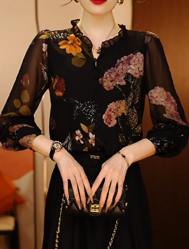 花团锦簇-高端显瘦显白百搭时尚上衣女印花减龄长袖