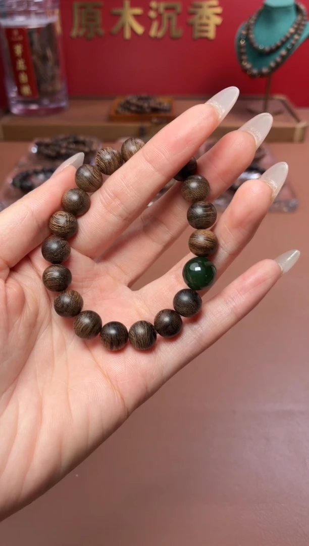 沉香手串沉水越南芽庄黄棋10玉化瘿子瘤疤单圈
