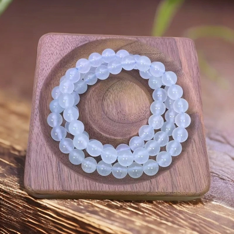 【恩琪珠宝】天然玉石 224 天青冻 冰川蓝三圈8mm