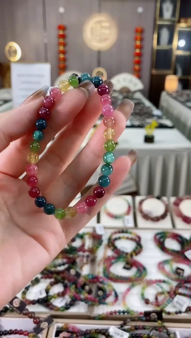 老矿碧玺色标彩虹冰体三圈手串6mm+未镶嵌碧玺dan多样性发货一条