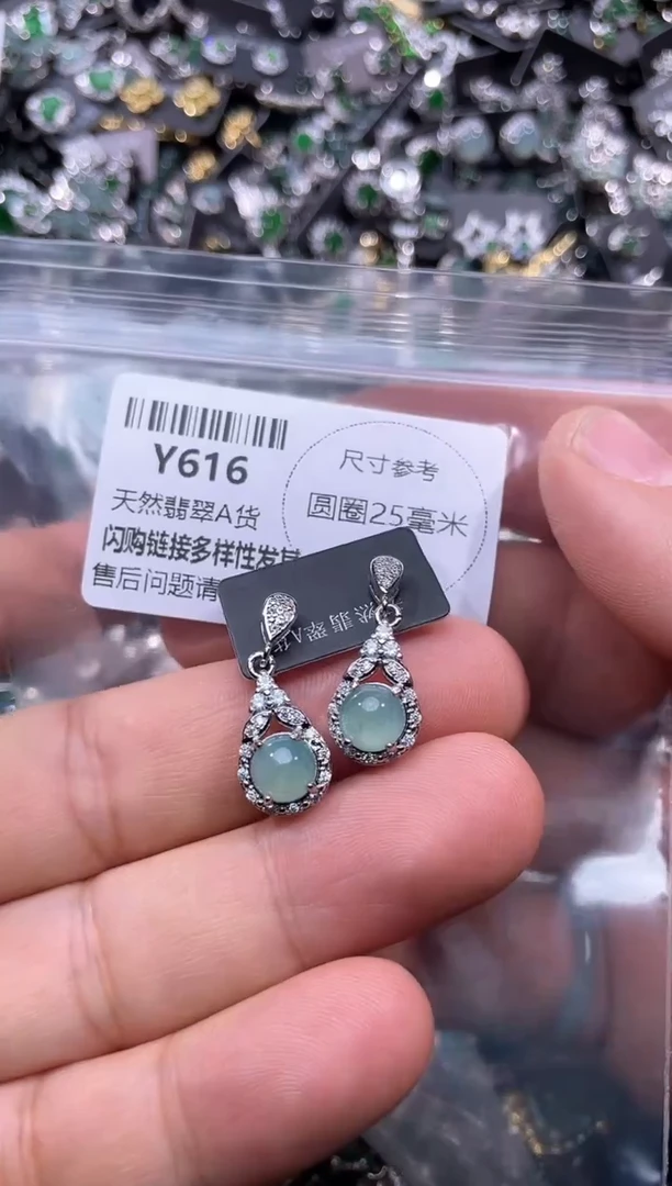 【闪购商品】翡翠颈饰未镶嵌Y616耳钉