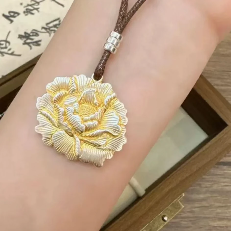 999.9银牡丹花吊坠时尚