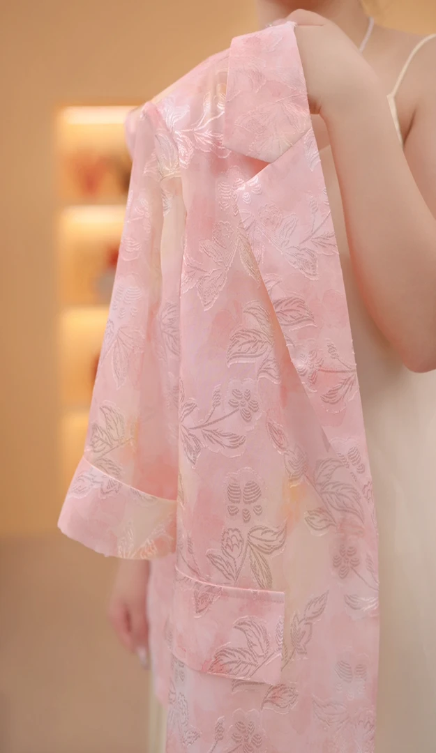 【JY】夏季新款朝花夕拾彩粉西装防晒西装双绉丝外套上衣