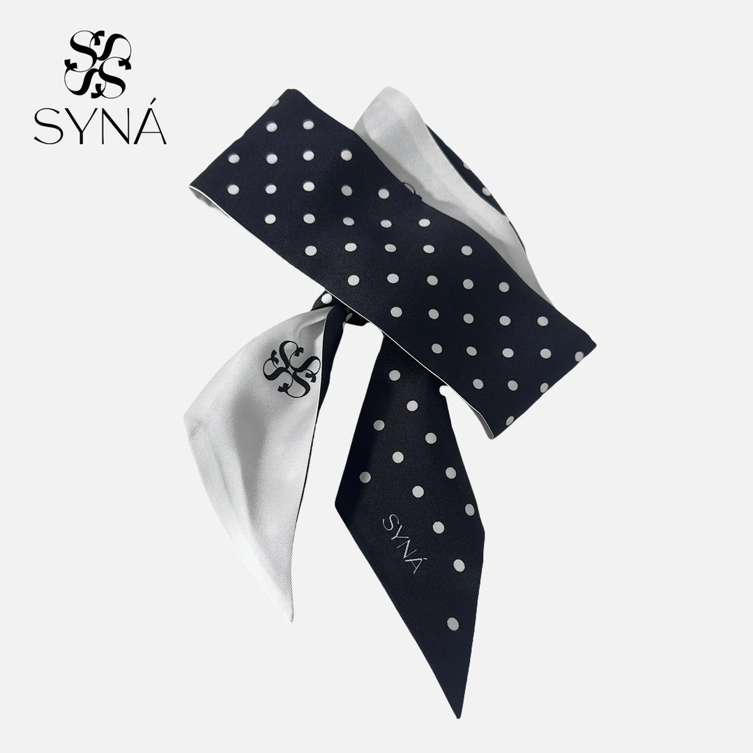 希娜 18mm桑蚕丝简约设计波点长条丝巾系脖丝带