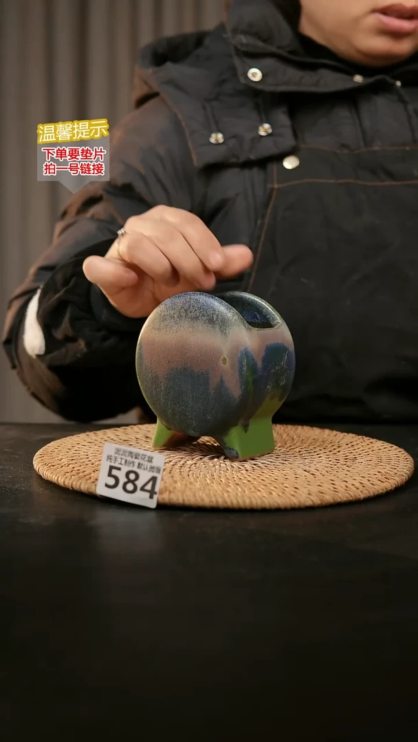 瓷片584鼓盆小号口6*4高10