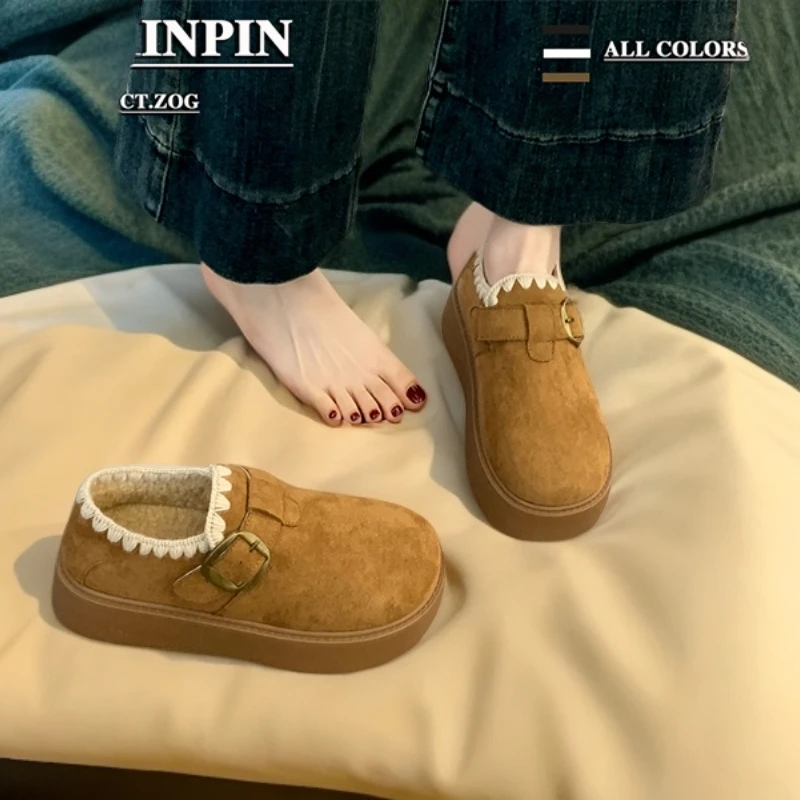 新百伦厚底加绒勃肯鞋女2025新款秋冬季豆豆鞋保暖雪地靴低帮棉鞋