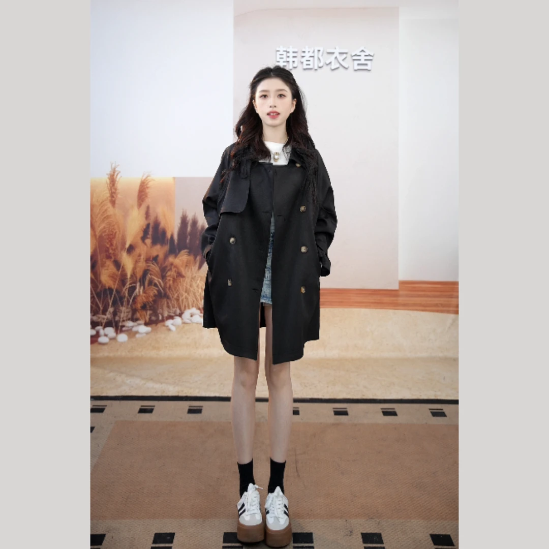 HSTYLE/韩都衣舍中长款韩版收腰显瘦风衣气质百搭女款外套25240