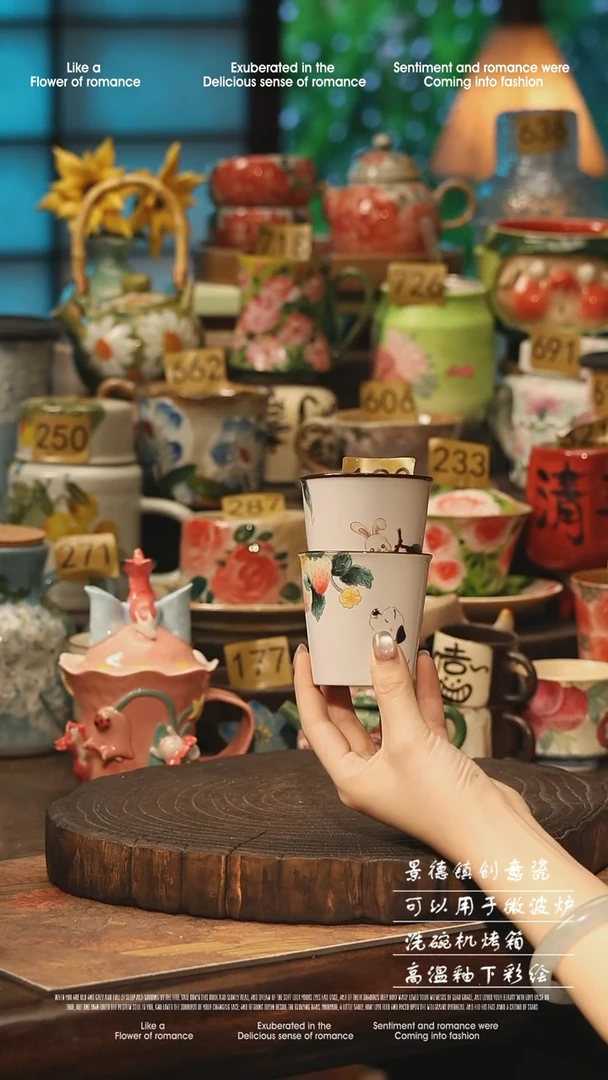 陶瓷一对景德镇高温釉下彩手工手绘款式
