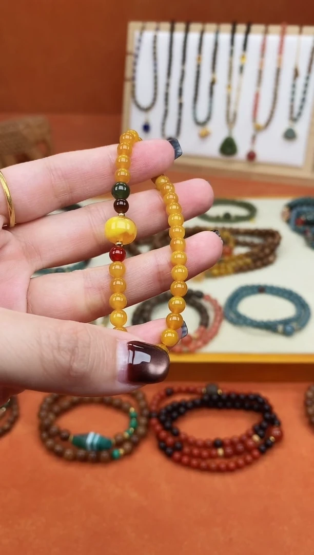 手链蜜蜡未镶嵌单圈蜜蜡和田南红手串