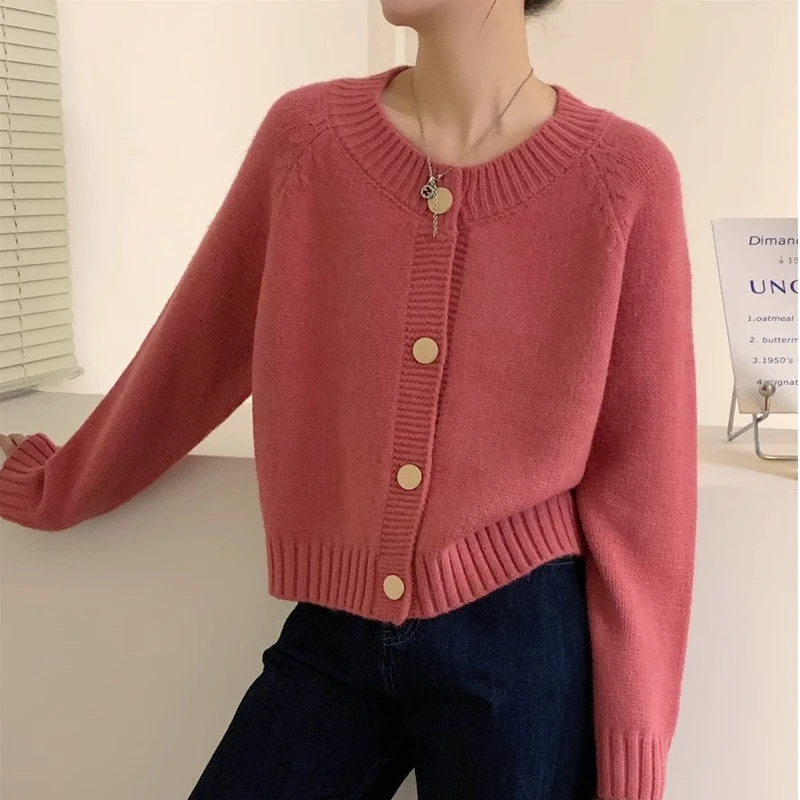 韩系梅子色软糯针织开衫女2025秋冬设计感洋气百搭毛衣外套上衣厚