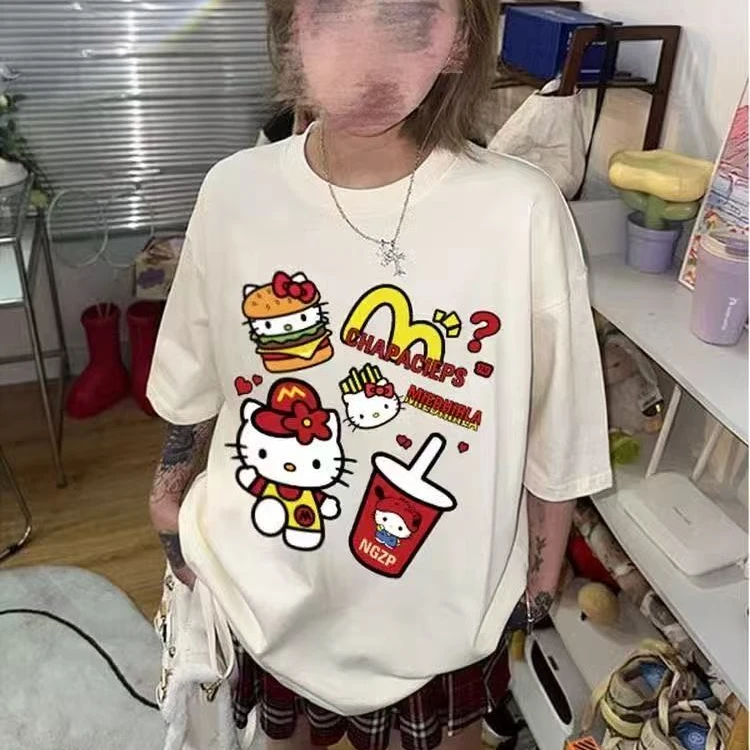 美式印花t恤女夏季高街潮牌圆领短袖打底衫情侣装纯棉百搭上衣服