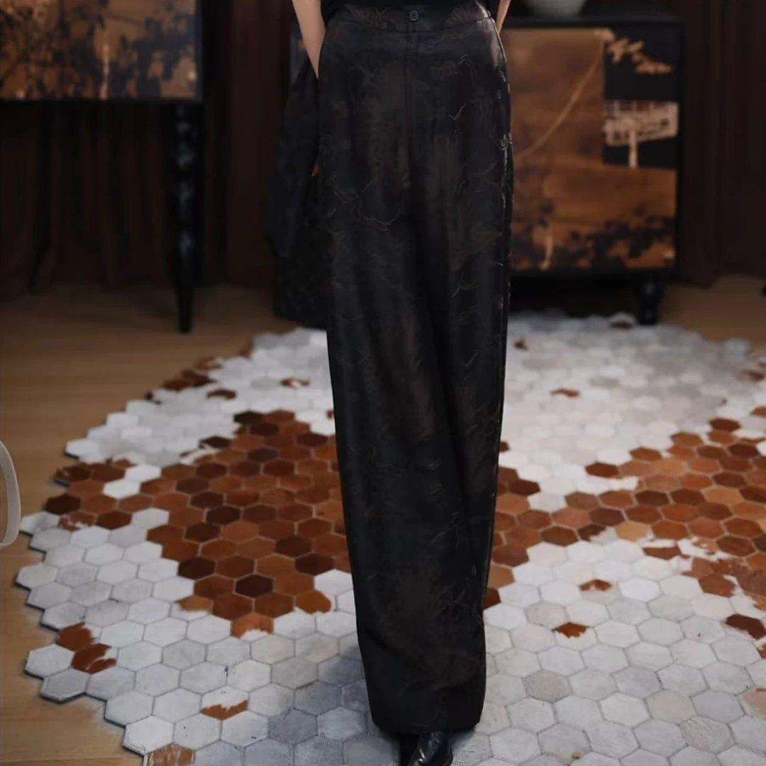 【云澈】新中式时尚松紧腰四季百搭宽松复古休闲中式设计师裤子