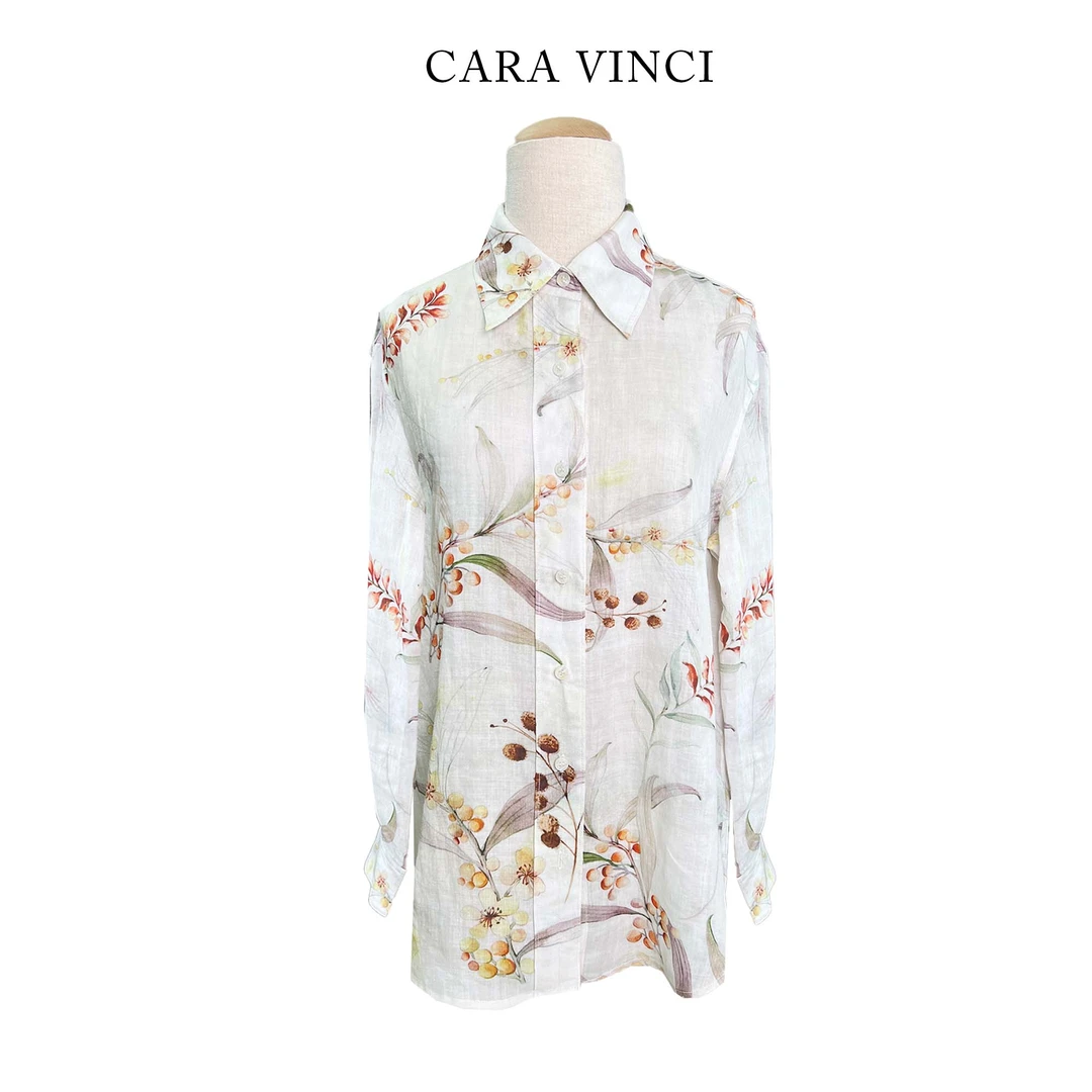 CARA VINCI【高品质苎麻 衬衫】 时尚气质植物印花长袖上衣