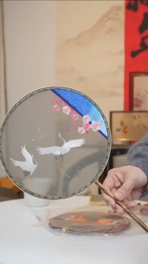 【闪购商品】刺绣姚绣双鹤图苏绣团扇