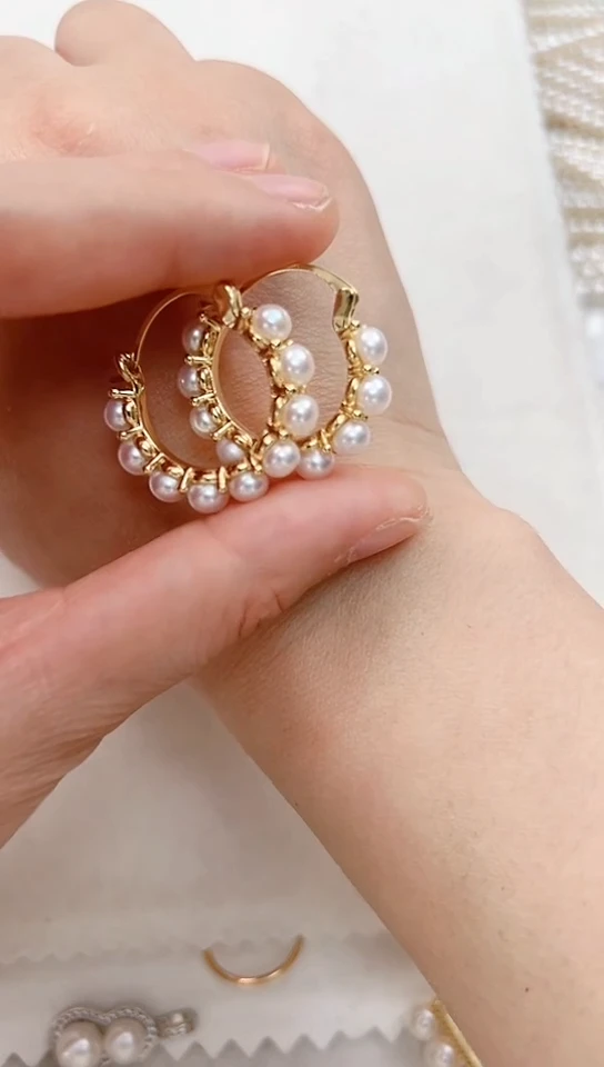 【闪购商品】淡水珍珠耳饰合金金色新甜甜圈