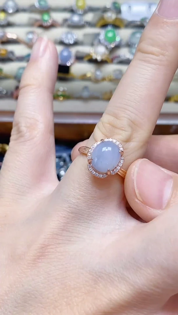 翡翠戒指银S925镶嵌-缅料25