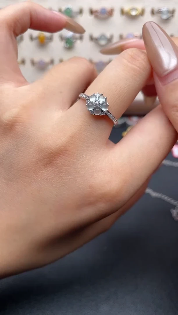 银S925镶嵌戒指翡翠一物一证一礼盒