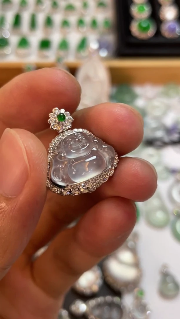 翡翠18K金镶嵌吊坠(不含链)佛公