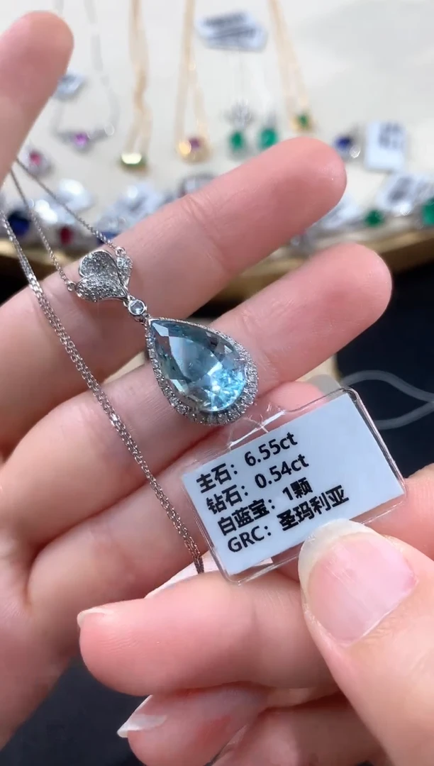 海蓝宝石套链18K金镶嵌 A455|19800