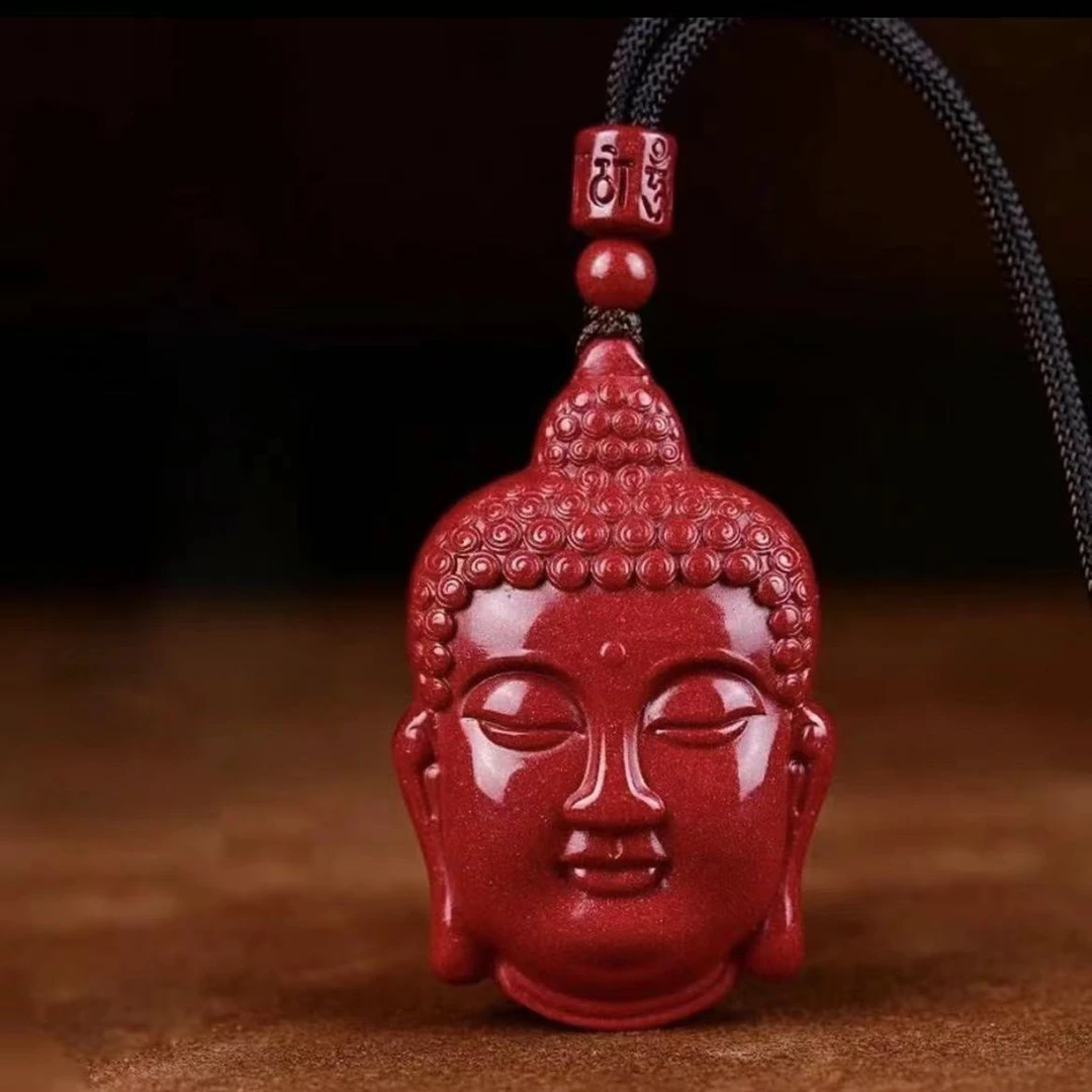 含辰砂工艺品朱砂佛头紫金砂吊坠