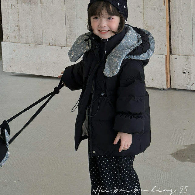 雪兔妈妈C377 新款冬季 儿童可爱碎花撞色羽绒服女童