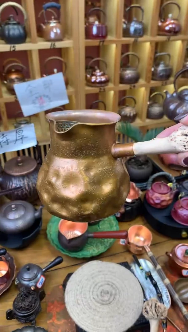 紫铜包浆色陨石坑木榴侧把