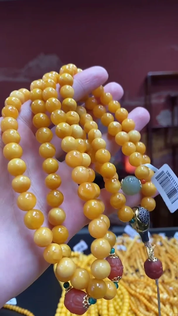 蜜蜡毛衣链未镶嵌天然蜜蜡108佛珠