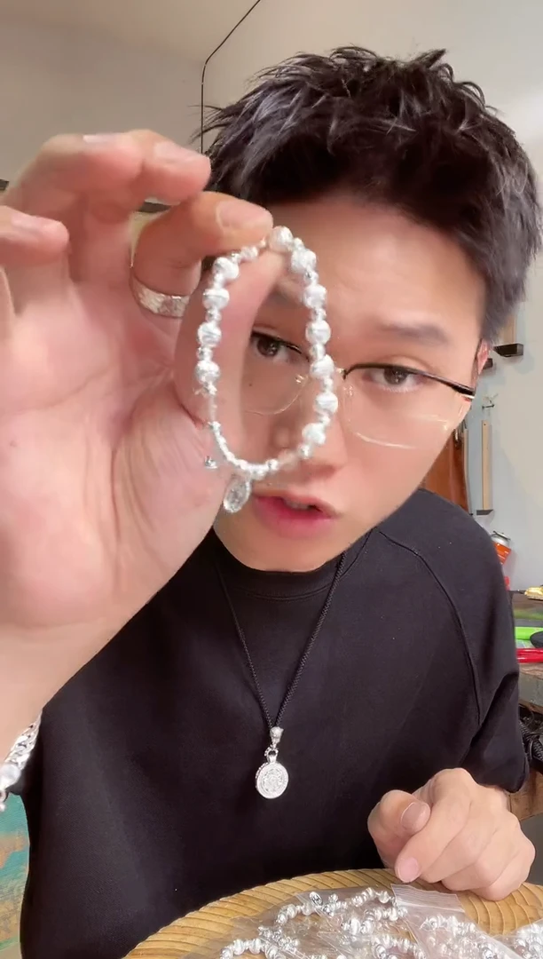 珐琅足银999猫眼珠手串  闪28