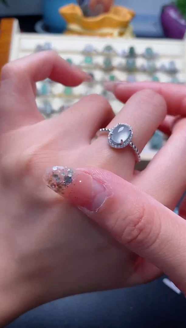 银S925镶嵌戒指翡翠555555+5