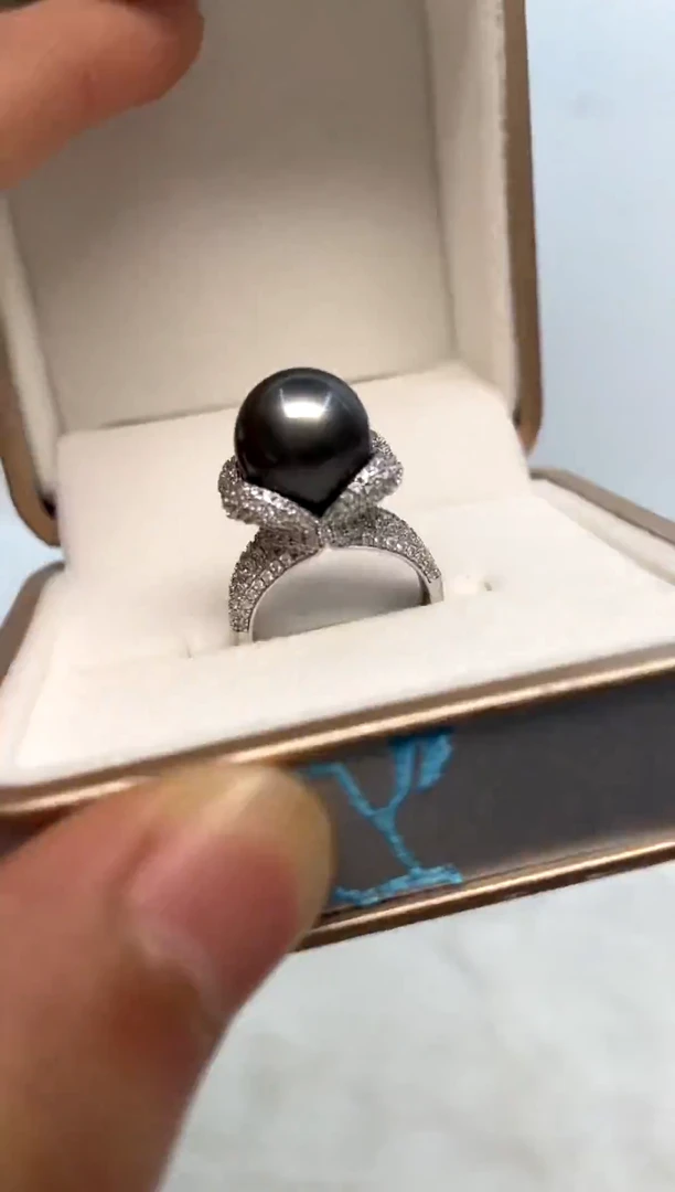 银S925镶嵌戒指海水珍珠12-13