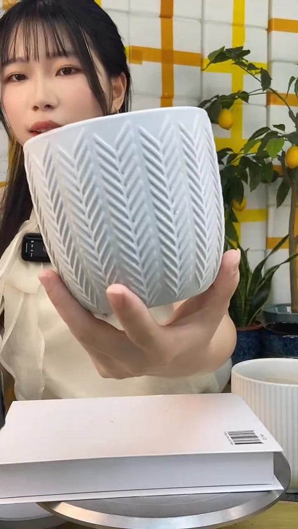 陶瓷花盆水泥色口径12高度12