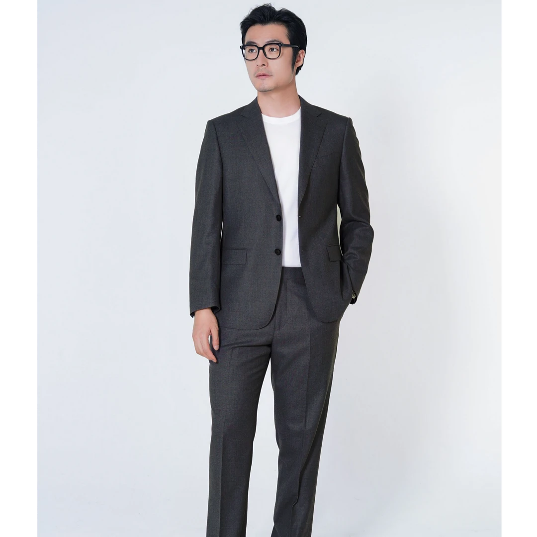 禧订半麻衬100%羊毛男士高级灰西服套装商务正装休闲