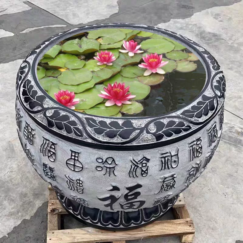 庭院青石鱼缸花盆天然石材石雕百福大缸户外石槽