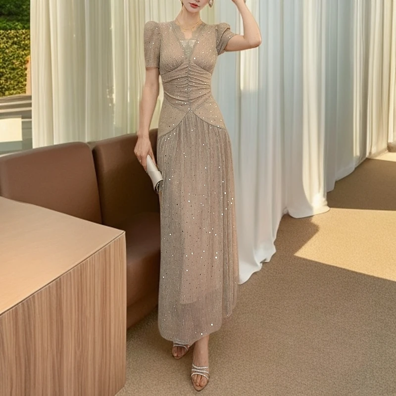 2025新款气质名媛少女修身显瘦泡泡袖连衣裙夏21667