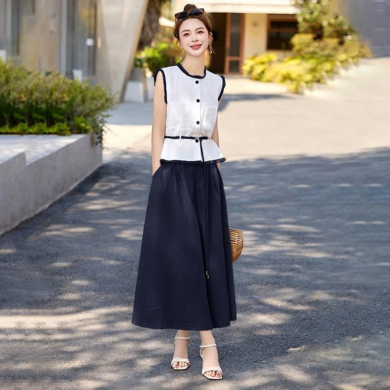 无袖衬衫上衣九分阔腿裤穿搭两件套女夏新款高级感时尚减龄套装