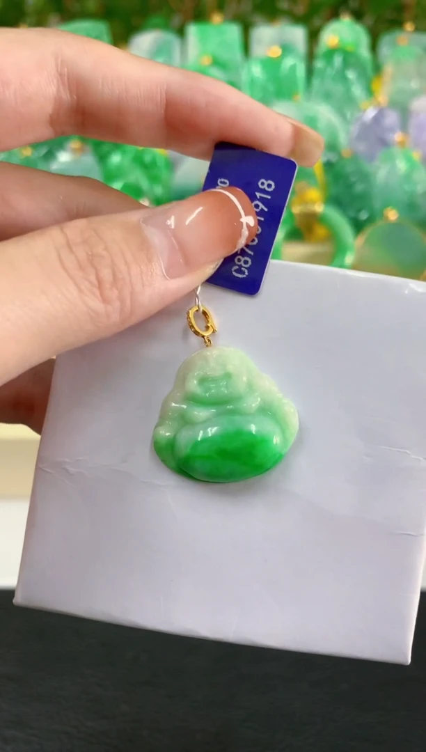 吊坠(不含链)18K金镶嵌翡翠挂件