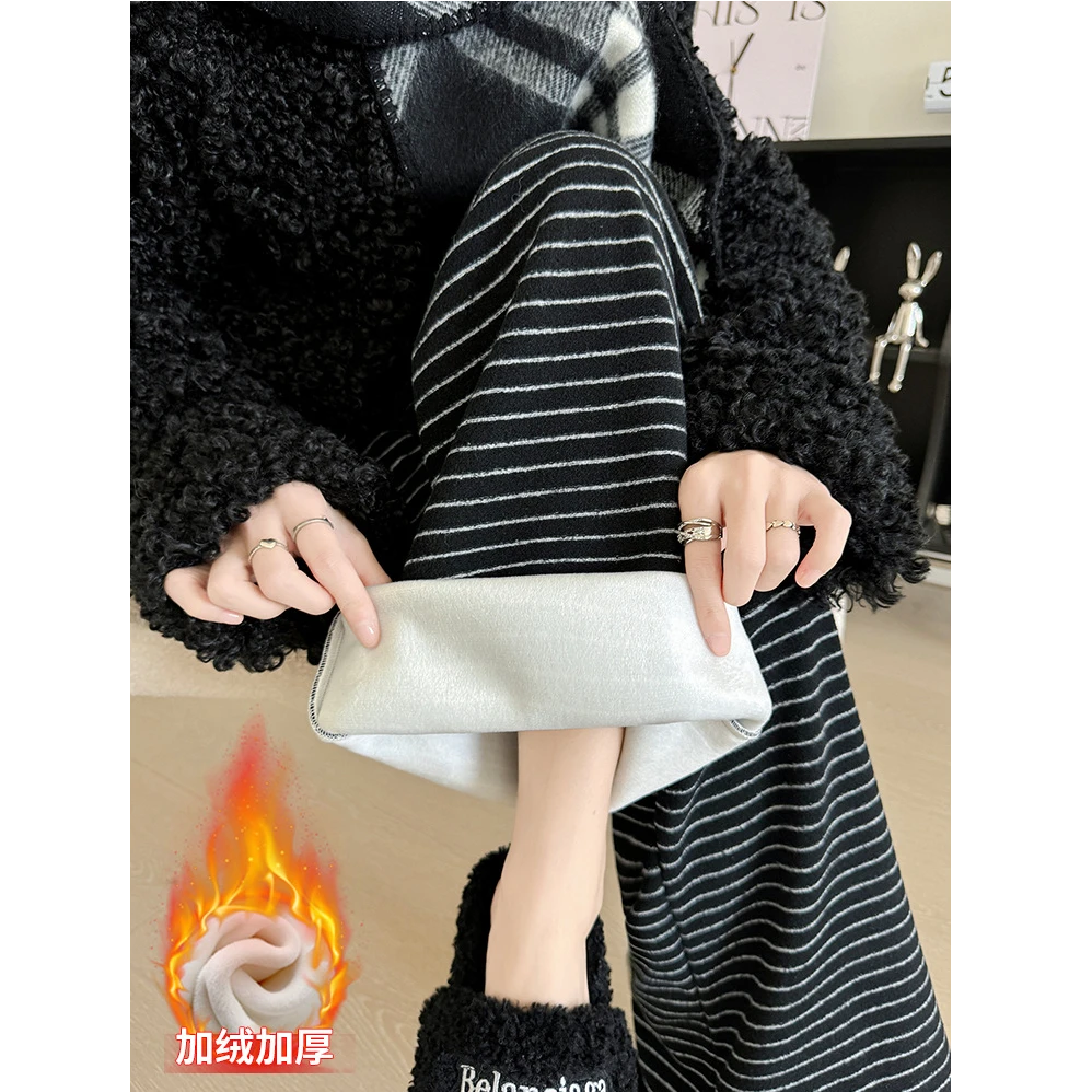 复古毛呢格子裤子女秋冬新款加厚显瘦直筒裤慵懒风垂感加绒阔腿裤