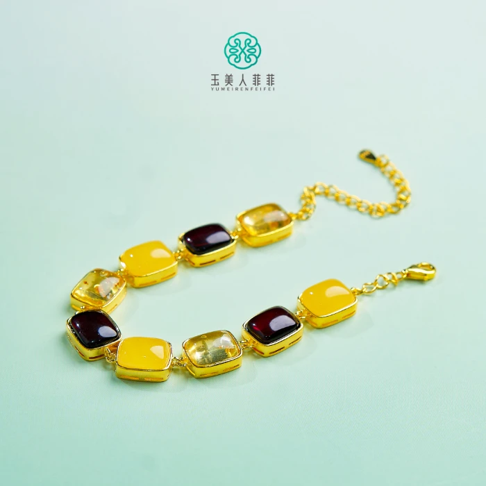 石惑珠宝~琥珀多宝单圈手链约9*7mm-多样性发一