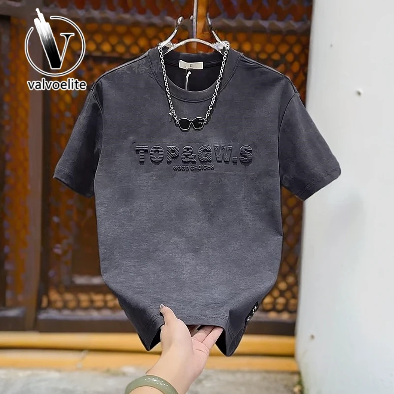 VALVOELITE夏季新款男时尚潮流体恤百搭休闲半截袖上衣短袖衫2025