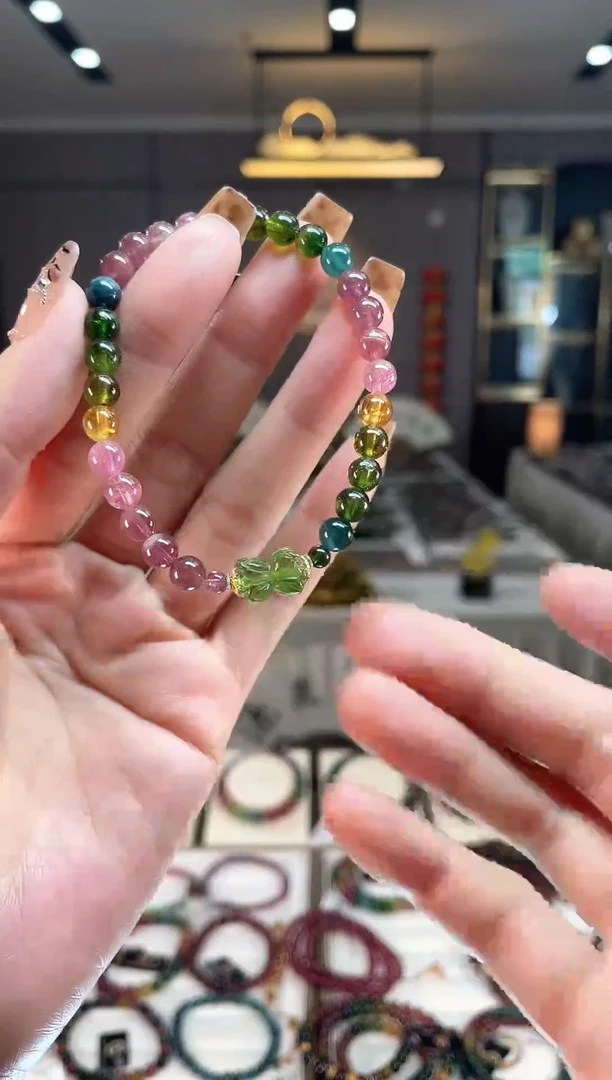 未镶嵌老矿碧玺色标彩虹单圈手串5mm+碧玺dan多样性发货一条