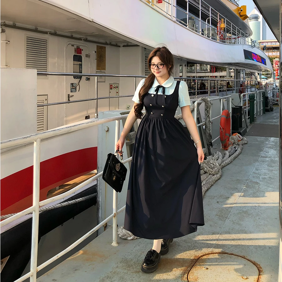 【航海手札】新款小众显瘦英伦学院风撞色连衣裙A252Q0384