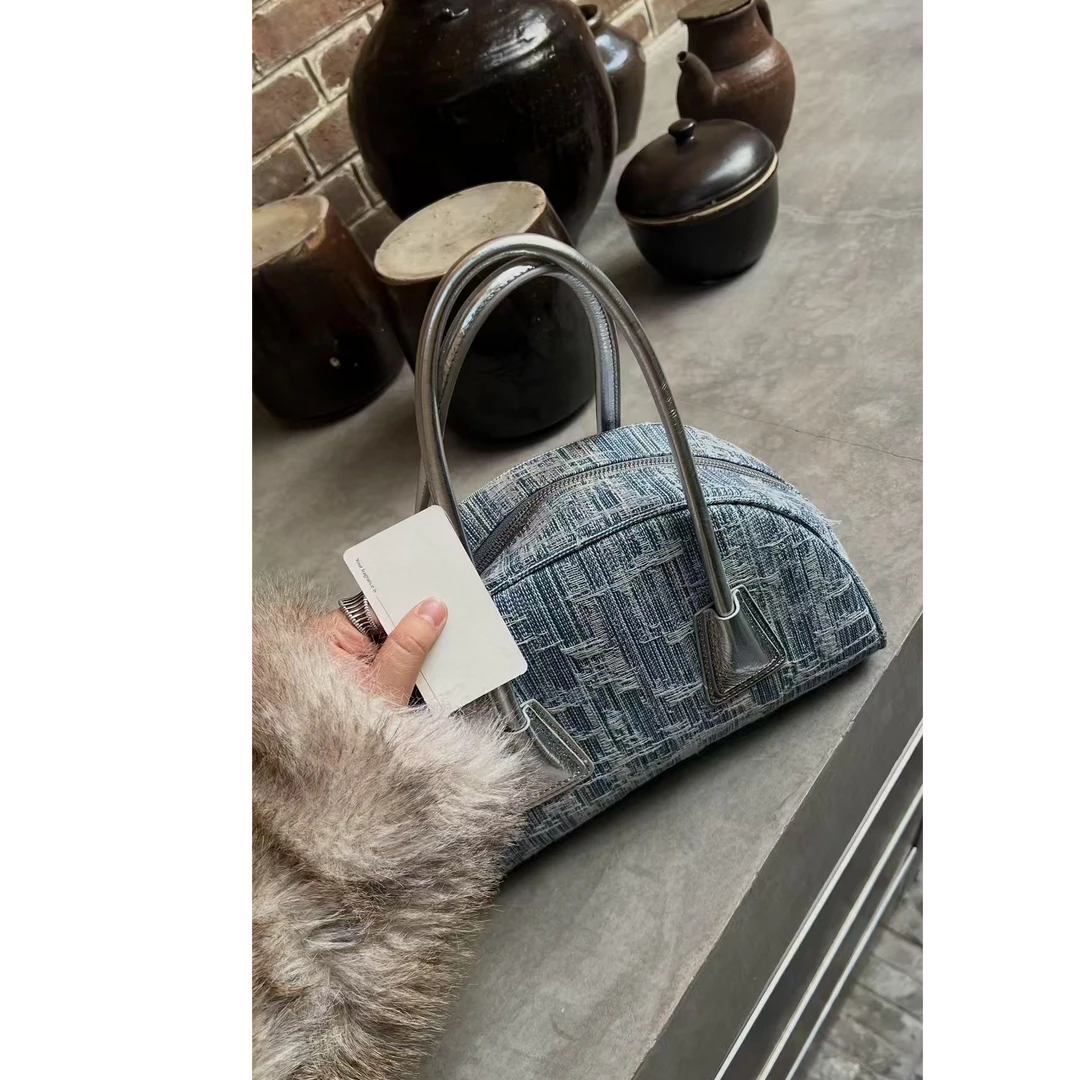 Nora Diary 小众设计牛仔贝壳保龄球包手提斜挎