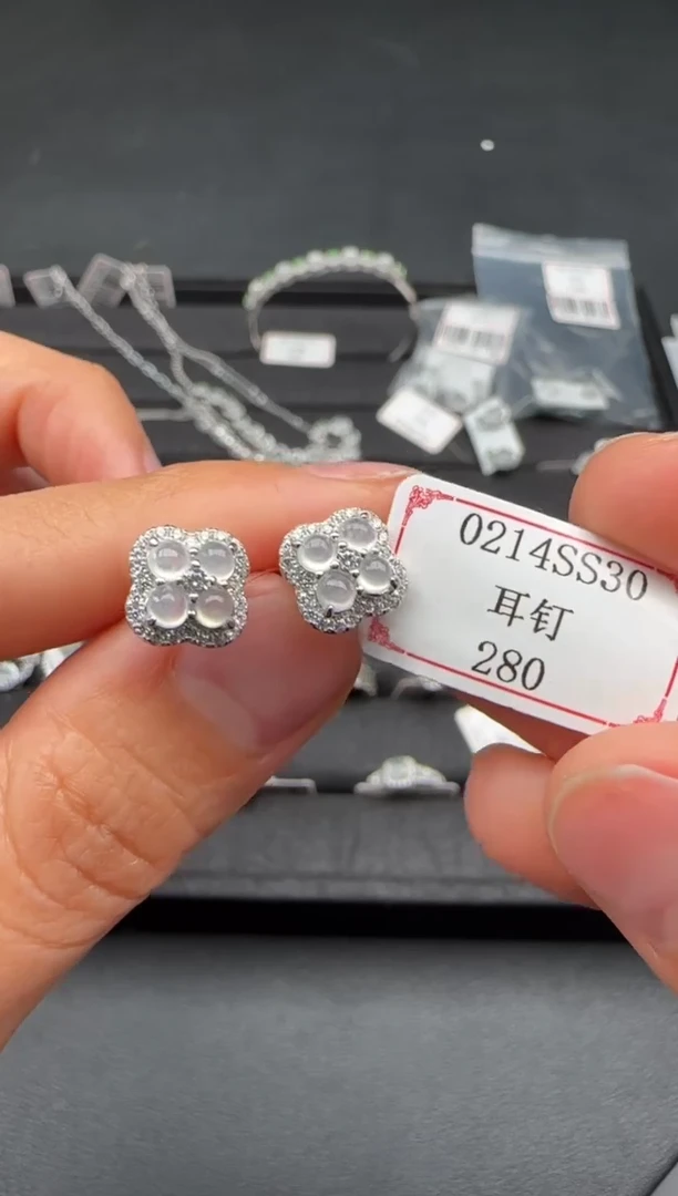 【闪购商品】翡翠耳饰银S925镶嵌0214SS30