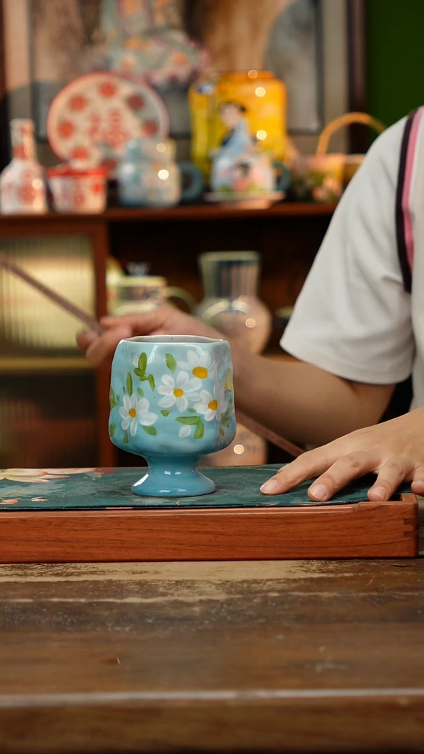 摆件景德镇纯手工釉下彩精品茶具水杯