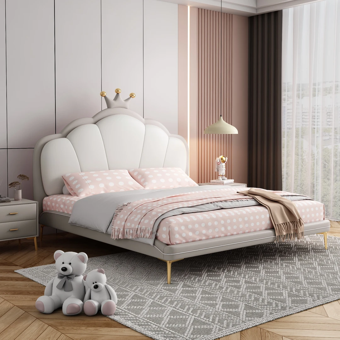 布雷尔法式儿童真皮大床1.8小户型床高箱储物皮床北欧意式婚床